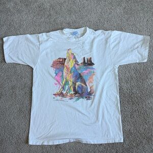 Vintage 90s Richard Wallich Howling Wolf Art T-Shirt Large USA Desert Tee
